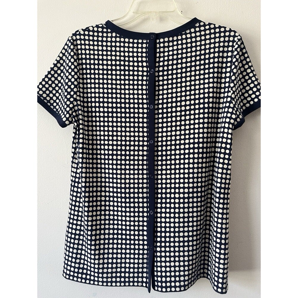 NWT Anne Klein Navy Ivory Polka Dot Button Back Blouse Top Medium - Picture 6 of 7
